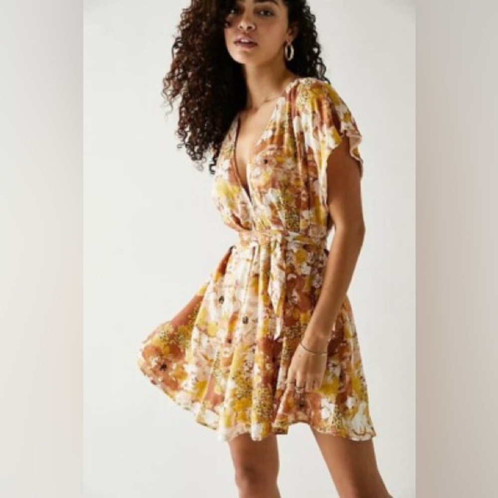 Like New Free People Floral Mini Wrap Dress in with Tie
